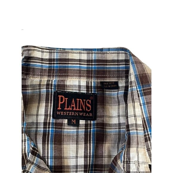 Plains Western Wear Men’s Sz M Brown & Blue Short Sleeve Pearl Snap Shirt - Picture 6 of 8